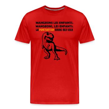 dinosaure. Mangeons, les enfants. !! - T-shirt bio Premium Homme - rouge - Devant - Damien (186cm)