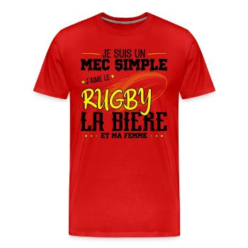 Je suis un Mec simple j'aime rugby et la bière !! - T-shirt bio Premium Homme - rouge - Devant - Damien (186cm)