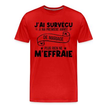 J'ai survécu à ma première année de mariage !! - T-shirt bio Premium Homme - rouge - Devant - Damien (186cm)