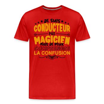 Conducteur pas Magicien | le Meilleur Conducteur - T-shirt bio Premium Homme - rouge - Devant - Damien (186cm)