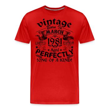 Mars 1981 | Vintage 1981 | né en Mars - T-shirt bio Premium Homme - rouge - Devant - Damien (186cm)
