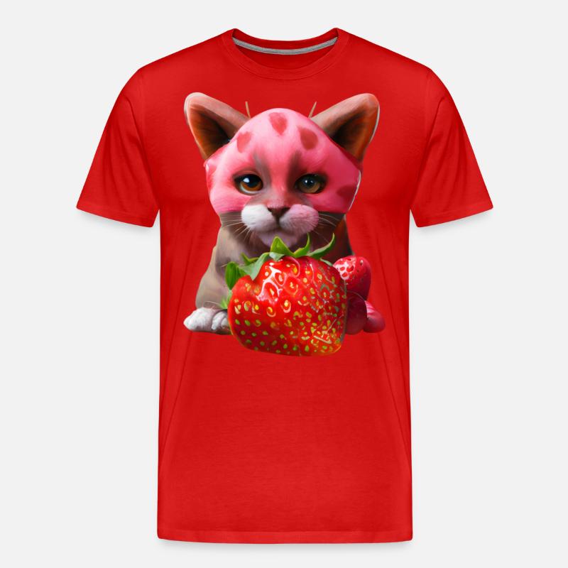 Erdbeerkatze - Männer Premium Bio T-Shirt - Rot