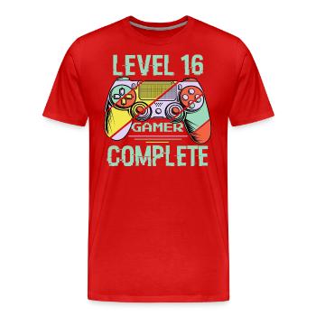 Niveau 16 complète 16 Ans Gamer Level 16 Complete - T-shirt bio Premium Homme - rouge - Devant - Damien (186cm)