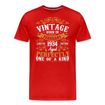 February 1934 Vintage 90th Birthday Gift - Men's Premium Organic T-Shirt - red - Front - Damien (186cm)