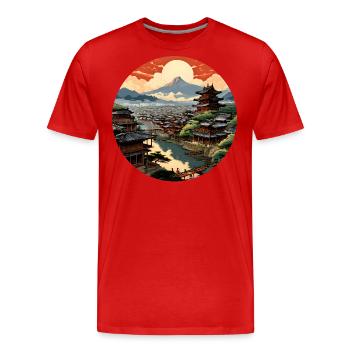 Japanese Medieval City - Men's Premium Organic T-Shirt - red - Front - Damien (186cm)