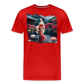 Japanese Lady - Men's Premium Organic T-Shirt - red - Front - Damien (186cm)