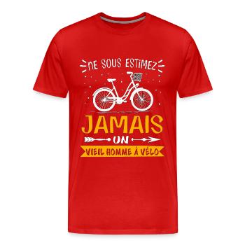 Ne sous-estimez jamais vieil homme cadeau de vélo - T-shirt bio Premium Homme - rouge - Devant - Damien (186cm)
