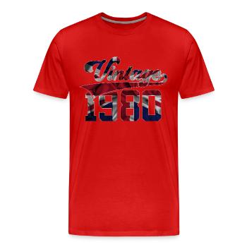 46E ANNIVERSAIRE VINTAGE AU ROYAUME-UNI DES ANNÉES 1980 - T-shirt bio Premium Homme - rouge - Devant - Damien (186cm)