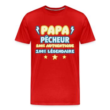 Papa pêcheur,cadeau fête des pères,Pêche,Humour - T-shirt bio Premium Homme - rouge - Devant - Damien (186cm)