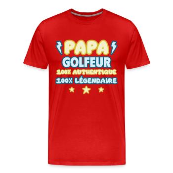 Papa golfeur,cadeau fête des pères,Papa,Golf,golf - T-shirt bio Premium Homme - rouge - Devant - Damien (186cm)