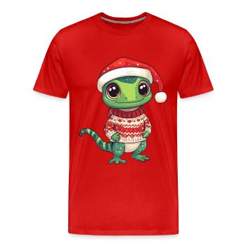Echse Weihnachten Comic - Männer Premium Bio T-Shirt - Rot - Vorne - Damien (186cm)