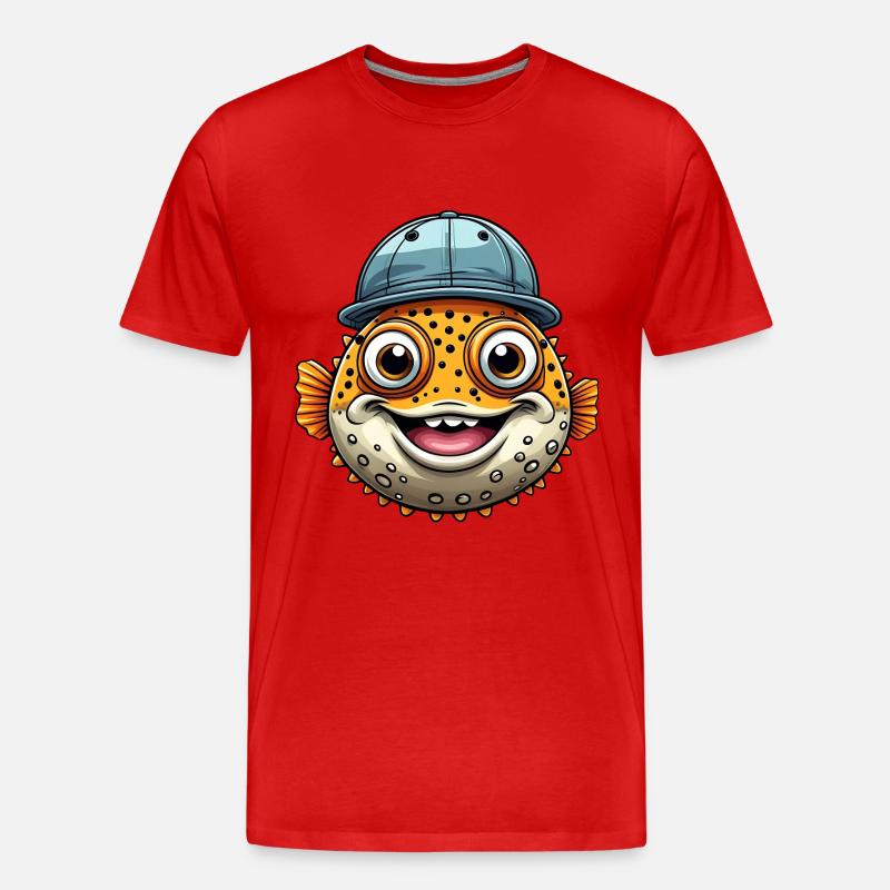 Cooler Kugelfisch mit Basecap - Männer Premium Bio T-Shirt - Rot