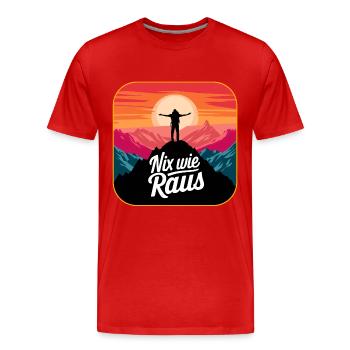 Nix wie raus - Wanderer auf dem Berggipfel - Männer Premium Bio T-Shirt - Rot - Vorne - Damien (186cm)