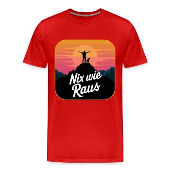 Nix wie raus - Wanderer auf dem Berggipfel - Männer Premium Bio T-Shirt - Rot - Vorne - Damien (186cm)