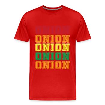 Zwiebel - Männer Premium Bio T-Shirt - Rot - Vorne - Damien (186cm)