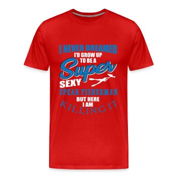 Speer Fisherman - Men's Premium Organic T-Shirt - red - Front - Damien (186cm)