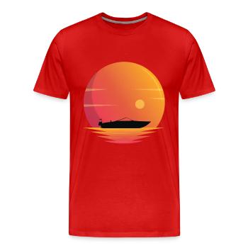Large motorboat sunset shirt - Men's Premium Organic T-Shirt - red - Front - Damien (186cm)