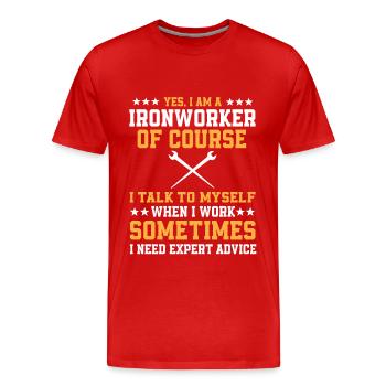 Drôle de monteur de charpentes métalliques - T-shirt bio Premium Homme - rouge - Devant - Damien (186cm)