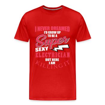 Lustiger Elektriker Spruch - Männer Premium Bio T-Shirt - Rot - Vorne - Damien (186cm)
