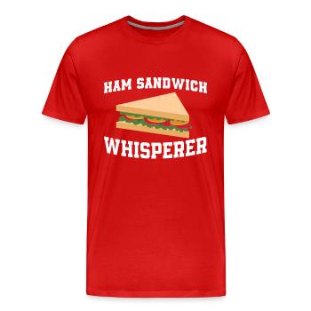 Chuchoteur de sandwich au jambon - T-shirt bio Premium Homme - rouge - Devant - Damien (186cm)