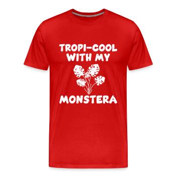 Drôle de jeu de mots Monstera Deliciosa - T-shirt bio Premium Homme - rouge - Devant - Damien (186cm)
