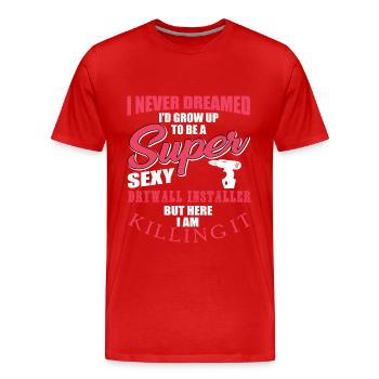 Funny Drywall Installer Shirt - Men's Premium Organic T-Shirt - red - Front - Damien (186cm)