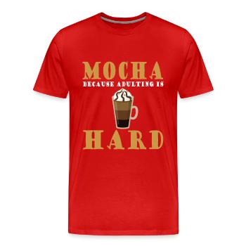 Café Moka disant café et chocolat - T-shirt bio Premium Homme - rouge - Devant - Damien (186cm)