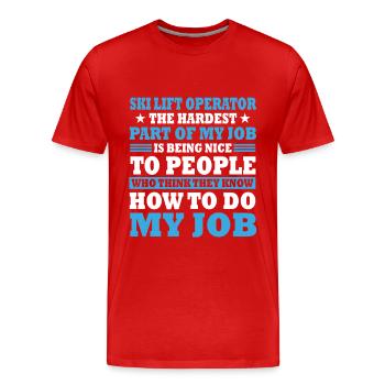 Funny Ski Lift Operator Gift Chairlift - Men's Premium Organic T-Shirt - red - Front - Damien (186cm)