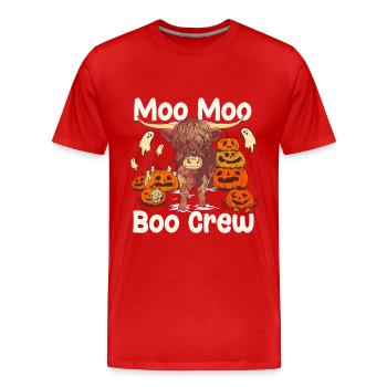 Schottische Hochlandkuh Moo Moo Boo Crew Halloween - Männer Premium Bio T-Shirt - Rot - Vorne - Damien (186cm)