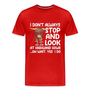 Funny Scottish Highland Cow Saying - Men's Premium Organic T-Shirt - red - Front - Damien (186cm)