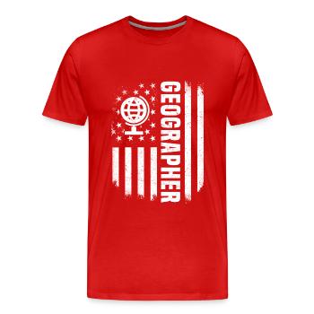 Géographe du drapeau des États-Unis Géographie de l’Amérique - T-shirt bio Premium Homme - rouge - Devant - Damien (186cm)
