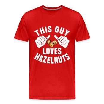 This guy loves hazelnuts - Men's Premium Organic T-Shirt - red - Front - Damien (186cm)