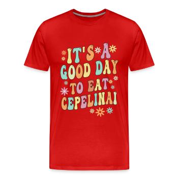 Cepelinai Proverb - Men's Premium Organic T-Shirt - red - Front - Damien (186cm)