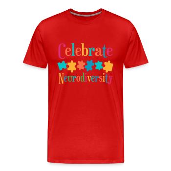 Celebrate neurodiversity - Men's Premium Organic T-Shirt - red - Front - Damien (186cm)