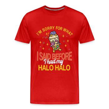 Funny Halo Halo Humor - Men's Premium Organic T-Shirt - red - Front - Damien (186cm)