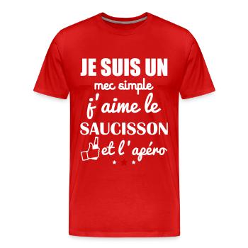Mec simple saucisson apéro, humour, noël - T-shirt bio Premium Homme - rouge - Devant - Damien (186cm)