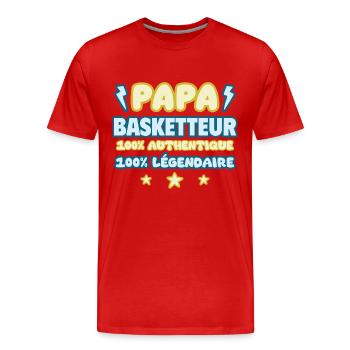 Papa basketteur, cadeau fête des pères,basket - T-shirt bio Premium Homme - rouge - Devant - Damien (186cm)
