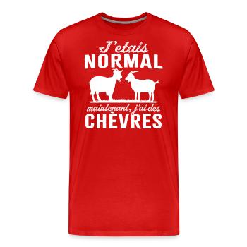 j'étais normal maintenant j'ai des chèvres - T-shirt bio Premium Homme - rouge - Devant - Damien (186cm)