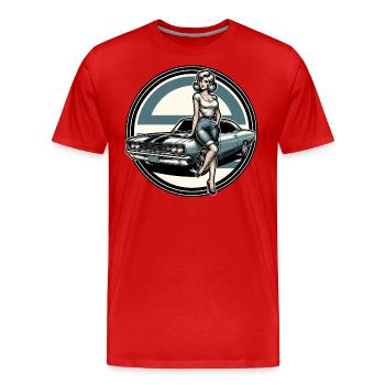 Beauté Blonde Et Muscle Car - T-shirt bio Premium Homme - rouge - Devant - Damien (186cm)