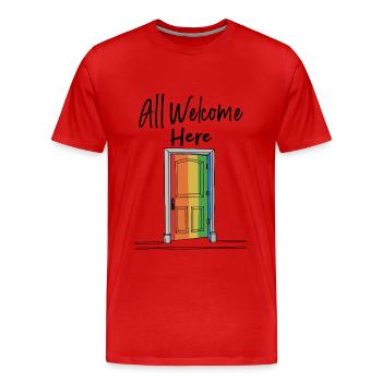 All Welcome Here Rainbow Welcome - Men's Premium Organic T-Shirt - red - Front - Damien (186cm)