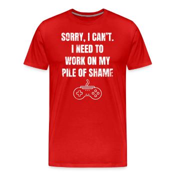 Arbeite An Meinem Pile Of Shame Lustiger Gamer - Männer Premium Bio T-Shirt - Rot - Vorne - Damien (186cm)