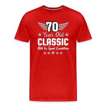 70th Birthday Round Birthday Classic Men - Men's Premium Organic T-Shirt - red - Front - Damien (186cm)
