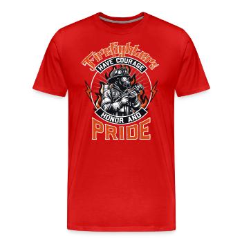 Les pompiers ont du courage, de l’honneur et de la fierté - T-shirt bio Premium Homme - rouge - Devant - Damien (186cm)
