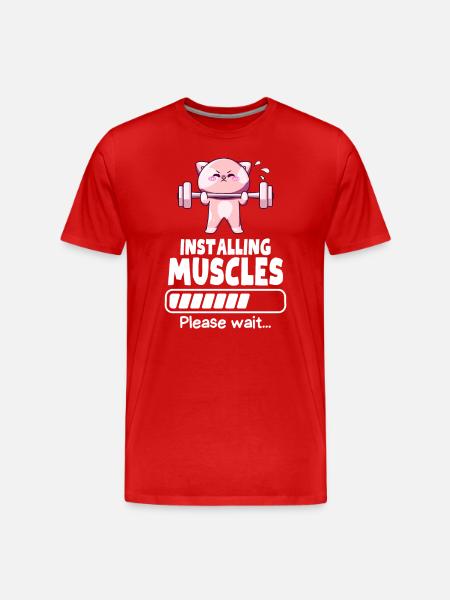 Muscle Building Weightlifting Cat Gym Humor - Men's Premium Organic T-Shirt - red
