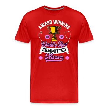 Dedicated Nurse Funny Award-Winning - Men's Premium Organic T-Shirt - red - Front - Damien (186cm)