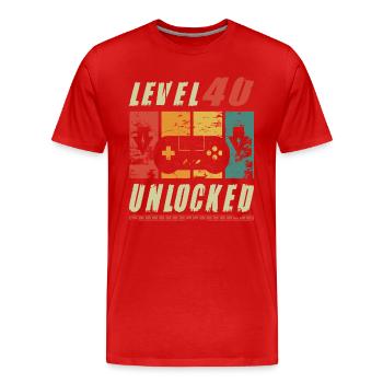 Gamer Turning 40th Birthday Gift Level 40 Unlocked - Men's Premium Organic T-Shirt - red - Front - Damien (186cm)