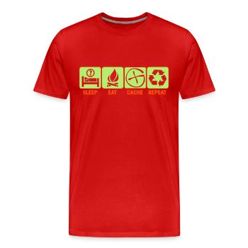 Sleep, Eat, Cache, Repeat - Männer Premium Bio T-Shirt - Rot - Vorne - Damien (186cm)