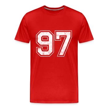 Anzahl 97 - Männer Premium Bio T-Shirt - Rot - Vorne - Damien (186cm)