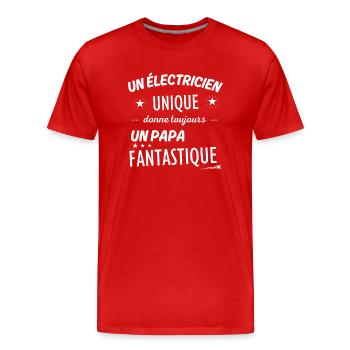 Un électricien unique donne un papa fanstastique - T-shirt bio Premium Homme - rouge - Devant - Damien (186cm)