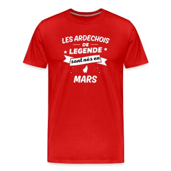 les ardechois de legende nés en mars - T-shirt bio Premium Homme - rouge - Devant - Damien (186cm)